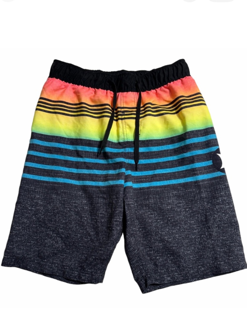 Hurley Neon Horizontal Striped Swim Trunks Bathing Suit Size Youth Boy 10/12